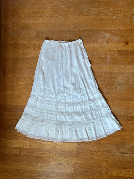 Vintage Dresses & Skirts - Vintage White Lace-Trim Tiered Maxi Skirt